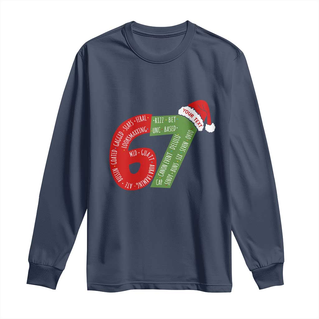 Personalized 67 Christmas Long Sleeve Shirt Custom Text Rizz Aura Farming Six Seven Meme Gen Alpha - Wonder Print Shop