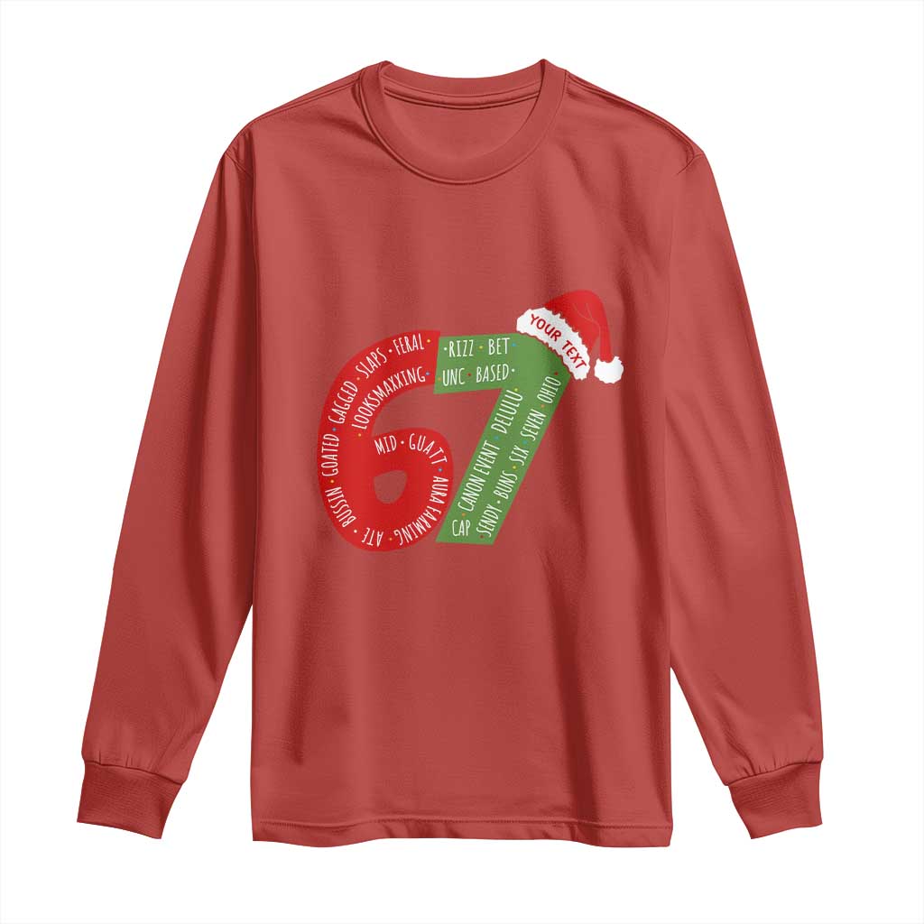 Personalized 67 Christmas Long Sleeve Shirt Custom Text Rizz Aura Farming Six Seven Meme Gen Alpha - Wonder Print Shop