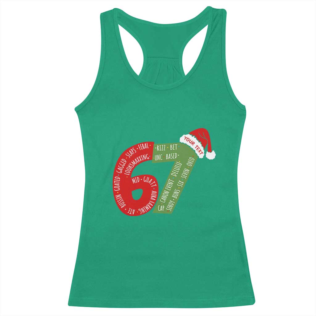 Personalized 67 Christmas Racerback Tank Top Custom Text Rizz Aura Farming Six Seven Meme Gen Alpha - Wonder Print Shop