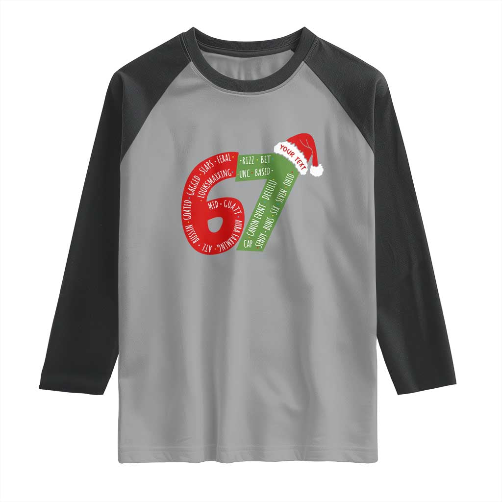Personalized 67 Christmas Raglan Shirt Custom Text Rizz Aura Farming Six Seven Meme Gen Alpha - Wonder Print Shop