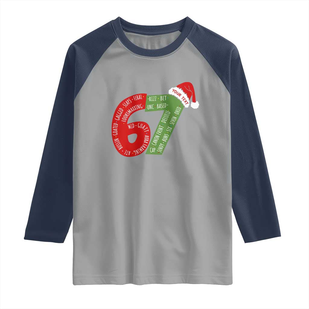 Personalized 67 Christmas Raglan Shirt Custom Text Rizz Aura Farming Six Seven Meme Gen Alpha - Wonder Print Shop