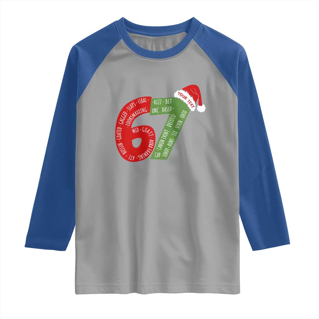 Personalized 67 Christmas Raglan Shirt Custom Text Rizz Aura Farming Six Seven Meme Gen Alpha - Wonder Print Shop