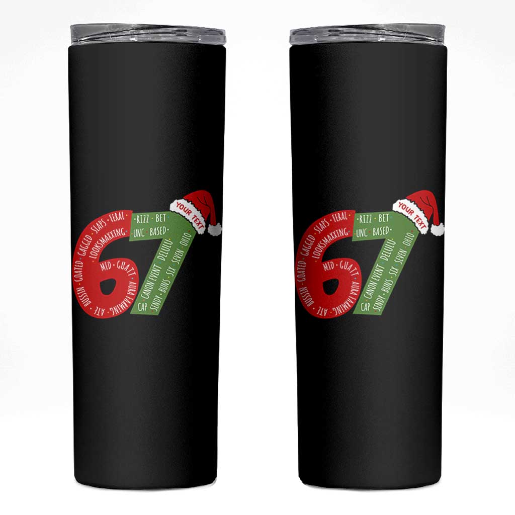 Personalized 67 Christmas Skinny Tumbler Custom Text Rizz Aura Farming Six Seven Meme Gen Alpha - Wonder Print Shop