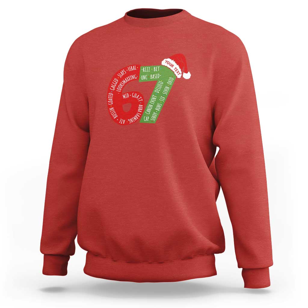 Personalized 67 Christmas Sweatshirt Custom Text Rizz Aura Farming Six Seven Meme Gen Alpha - Wonder Print Shop