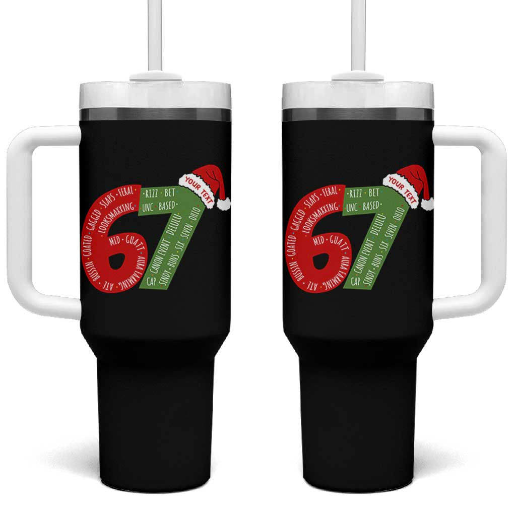 Personalized 67 Christmas Tumbler With Handle Custom Text Rizz Aura Farming Six Seven Meme Gen Alpha - Wonder Print Shop