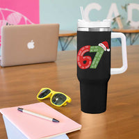 Personalized 67 Christmas Tumbler With Handle Custom Text Rizz Aura Farming Six Seven Meme Gen Alpha - Wonder Print Shop