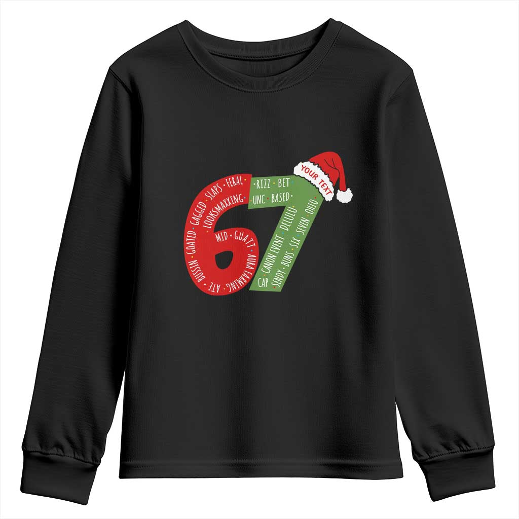 Personalized 67 Christmas Youth Sweatshirt Custom Text Rizz Aura Farming Six Seven Meme Gen Alpha - Wonder Print Shop