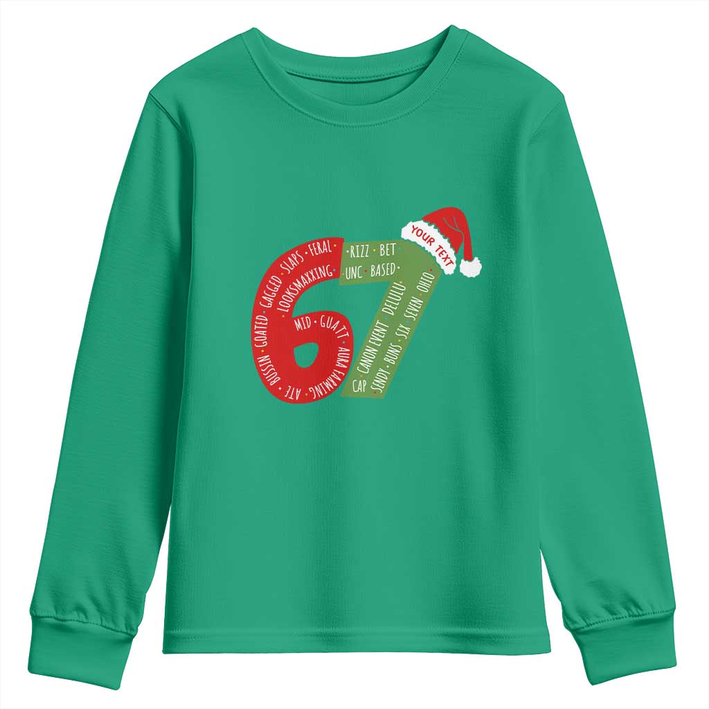 Personalized 67 Christmas Youth Sweatshirt Custom Text Rizz Aura Farming Six Seven Meme Gen Alpha - Wonder Print Shop