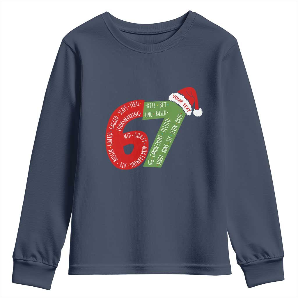 Personalized 67 Christmas Youth Sweatshirt Custom Text Rizz Aura Farming Six Seven Meme Gen Alpha - Wonder Print Shop
