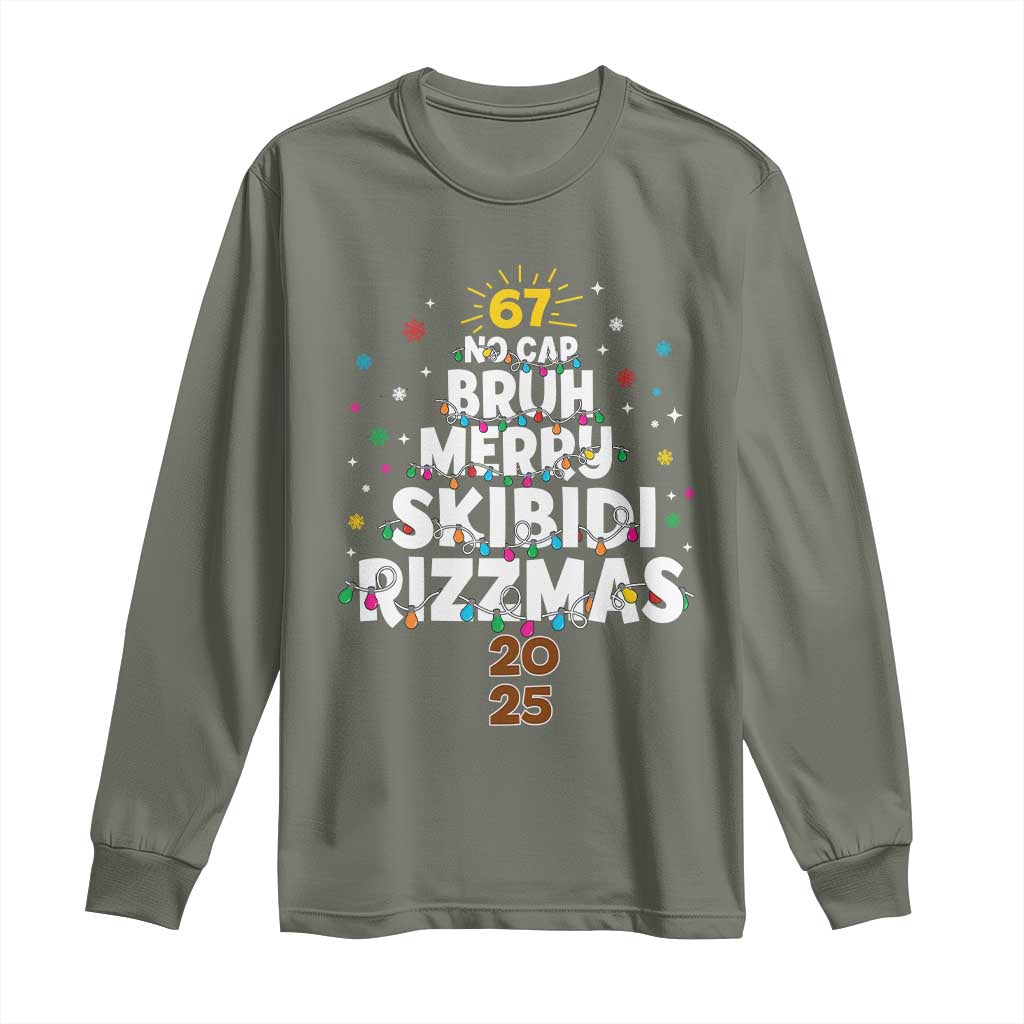 Funny Christmas Six Seven Meme Long Sleeve Shirt 67 No Cap Bruh Merry Skibidi Rizzmas 2025 - Wonder Print Shop