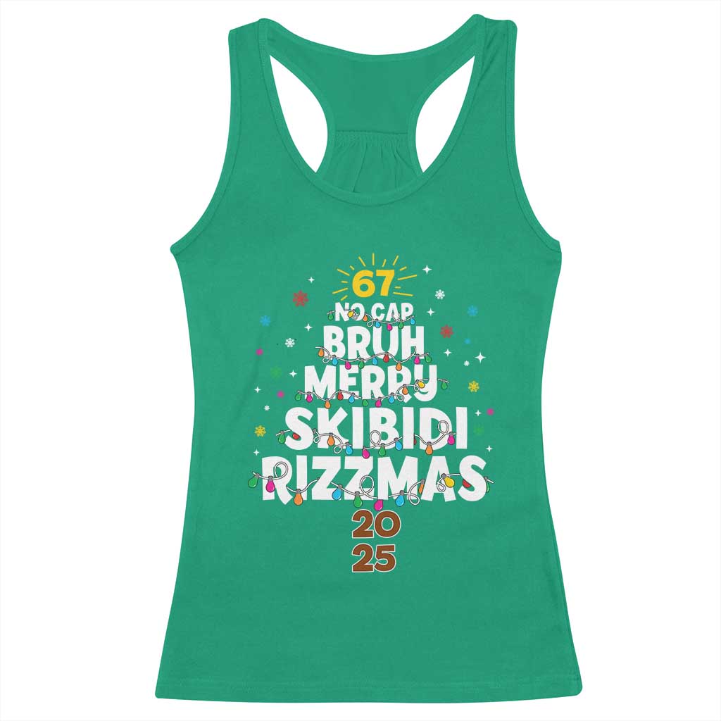 Funny Christmas Six Seven Meme Racerback Tank Top 67 No Cap Bruh Merry Skibidi Rizzmas 2025 - Wonder Print Shop