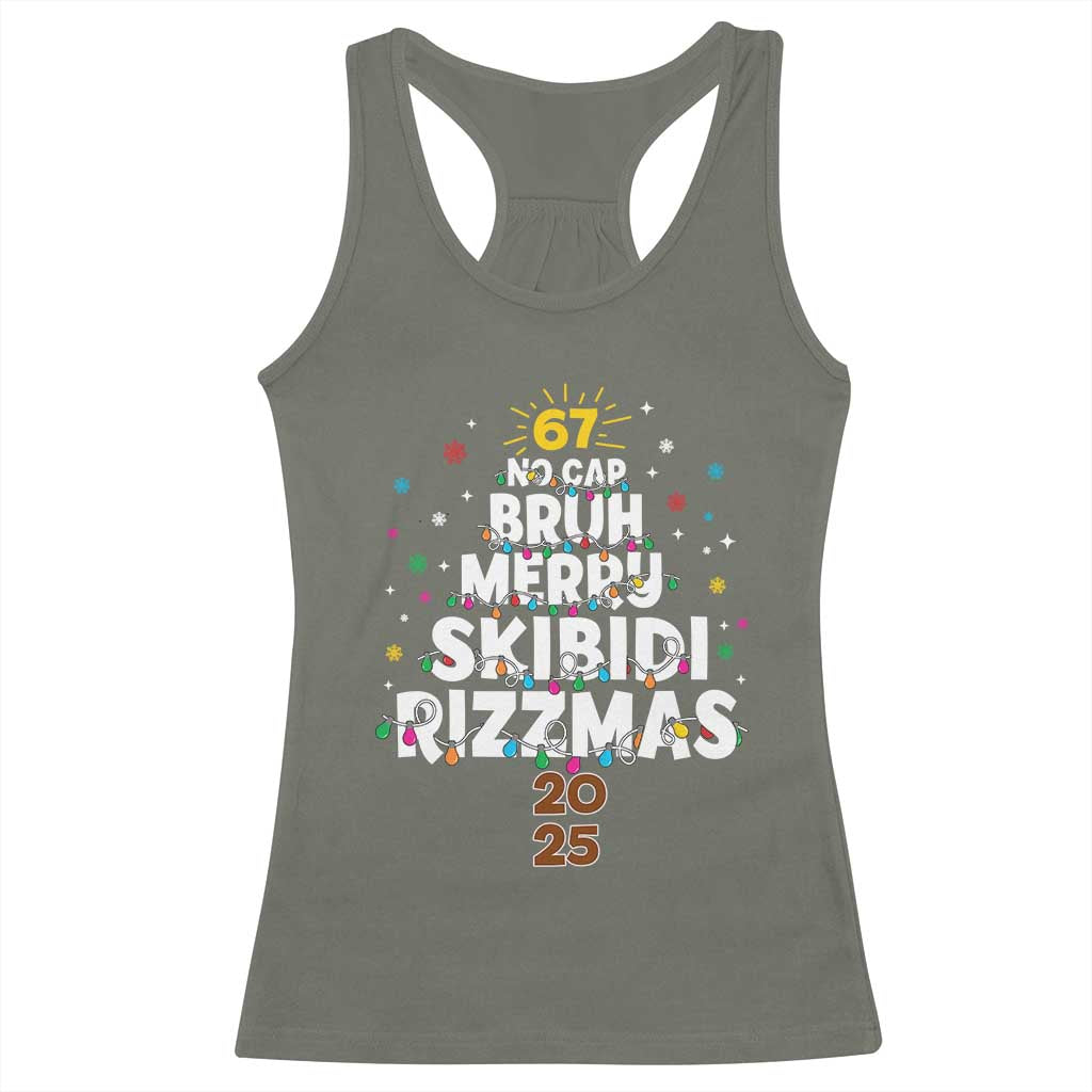 Funny Christmas Six Seven Meme Racerback Tank Top 67 No Cap Bruh Merry Skibidi Rizzmas 2025 - Wonder Print Shop