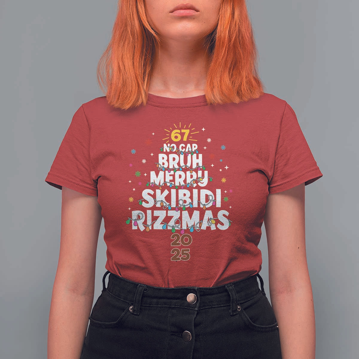 Funny Christmas Six Seven Meme T Shirt For Women 67 No Cap Bruh Merry Skibidi Rizzmas 2025 - Wonder Print Shop