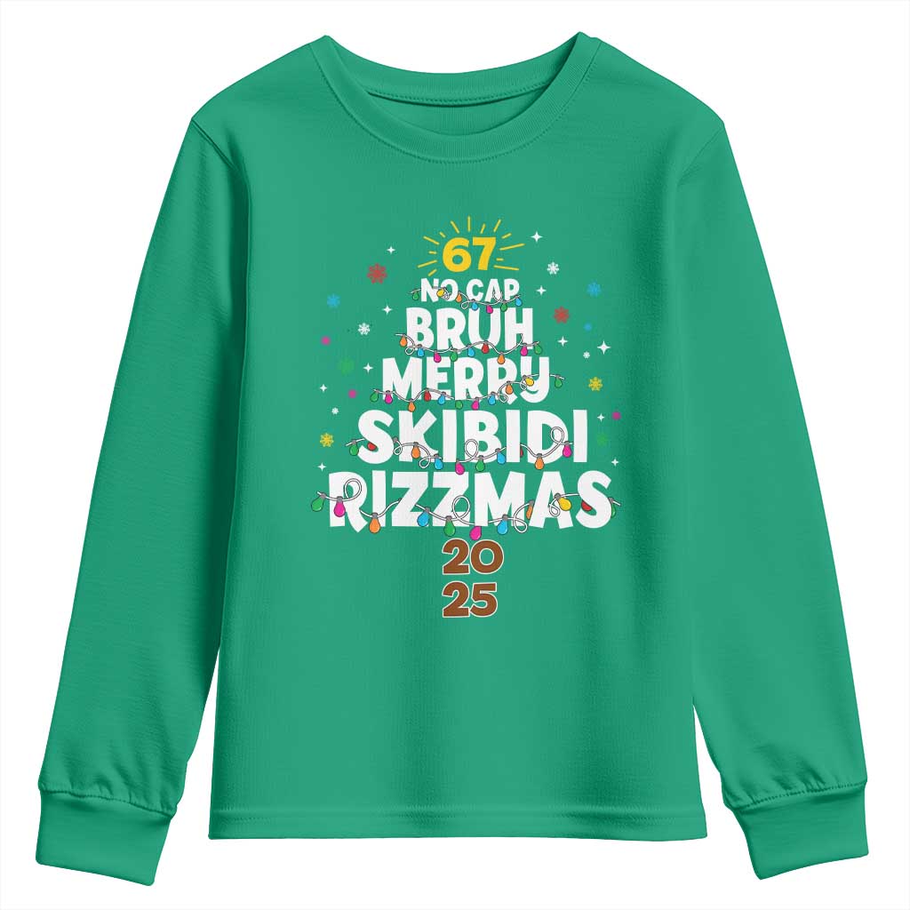 Funny Christmas Six Seven Meme Youth Sweatshirt 67 No Cap Bruh Merry Skibidi Rizzmas 2025 - Wonder Print Shop