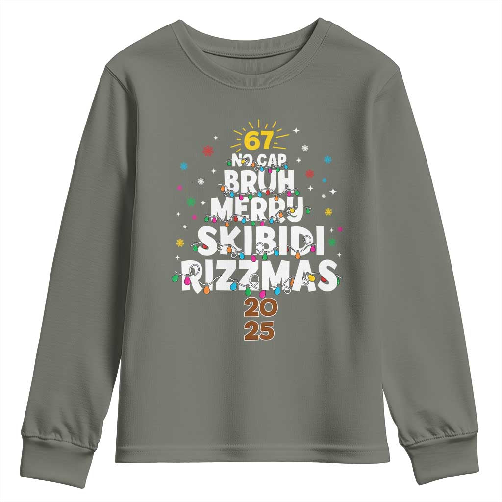 Funny Christmas Six Seven Meme Youth Sweatshirt 67 No Cap Bruh Merry Skibidi Rizzmas 2025 - Wonder Print Shop