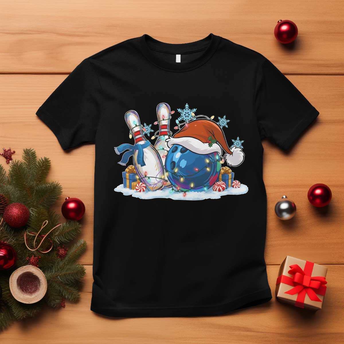 Funny Christmas Bowling Santa Hat Xmas Bowler T Shirt - Wonder Print Shop