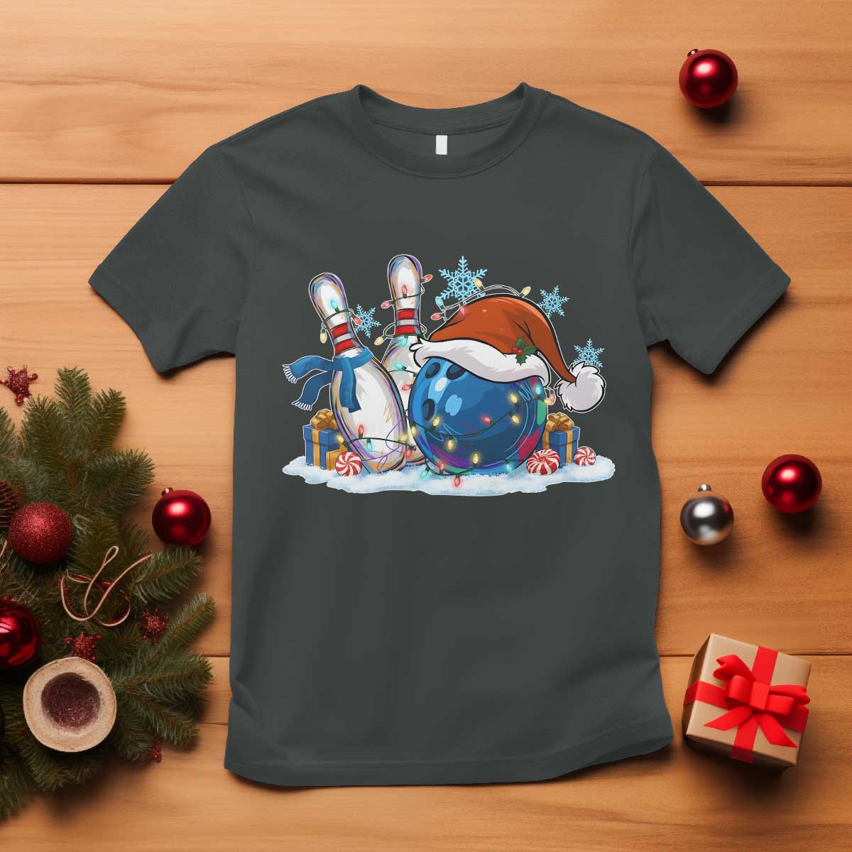 Funny Christmas Bowling Santa Hat Xmas Bowler T Shirt - Wonder Print Shop