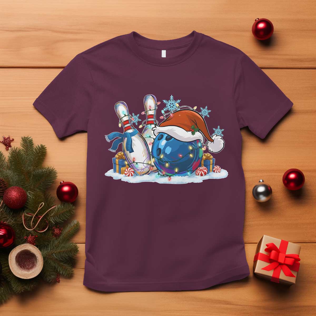 Funny Christmas Bowling Santa Hat Xmas Bowler T Shirt - Wonder Print Shop