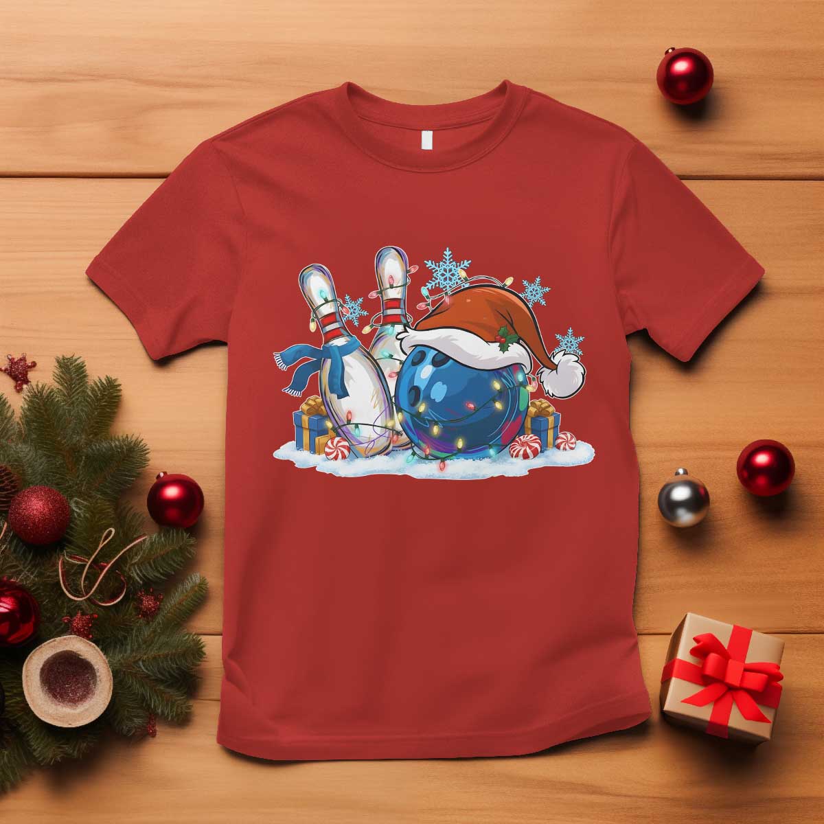 Funny Christmas Bowling Santa Hat Xmas Bowler T Shirt - Wonder Print Shop
