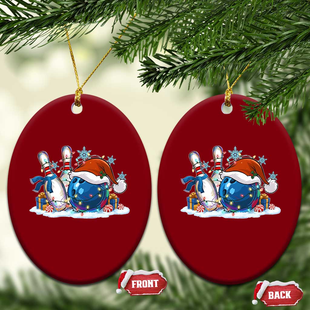 Funny Christmas Bowling Santa Hat Xmas Bowler Ceramic Ornament - Wonder Print Shop