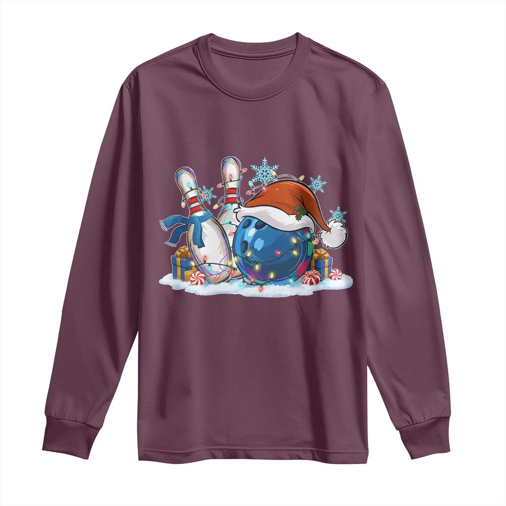 Funny Christmas Bowling Santa Hat Xmas Bowler Long Sleeve Shirt - Wonder Print Shop