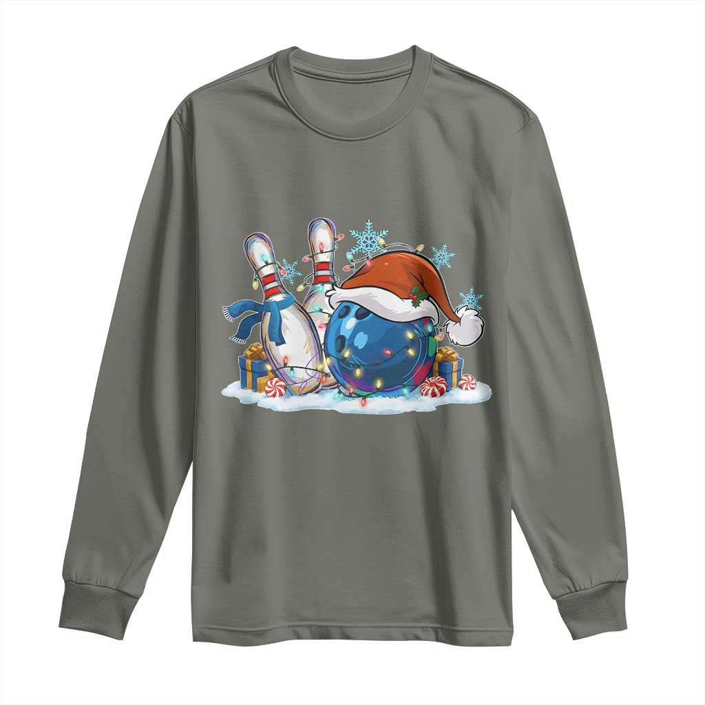 Funny Christmas Bowling Santa Hat Xmas Bowler Long Sleeve Shirt - Wonder Print Shop