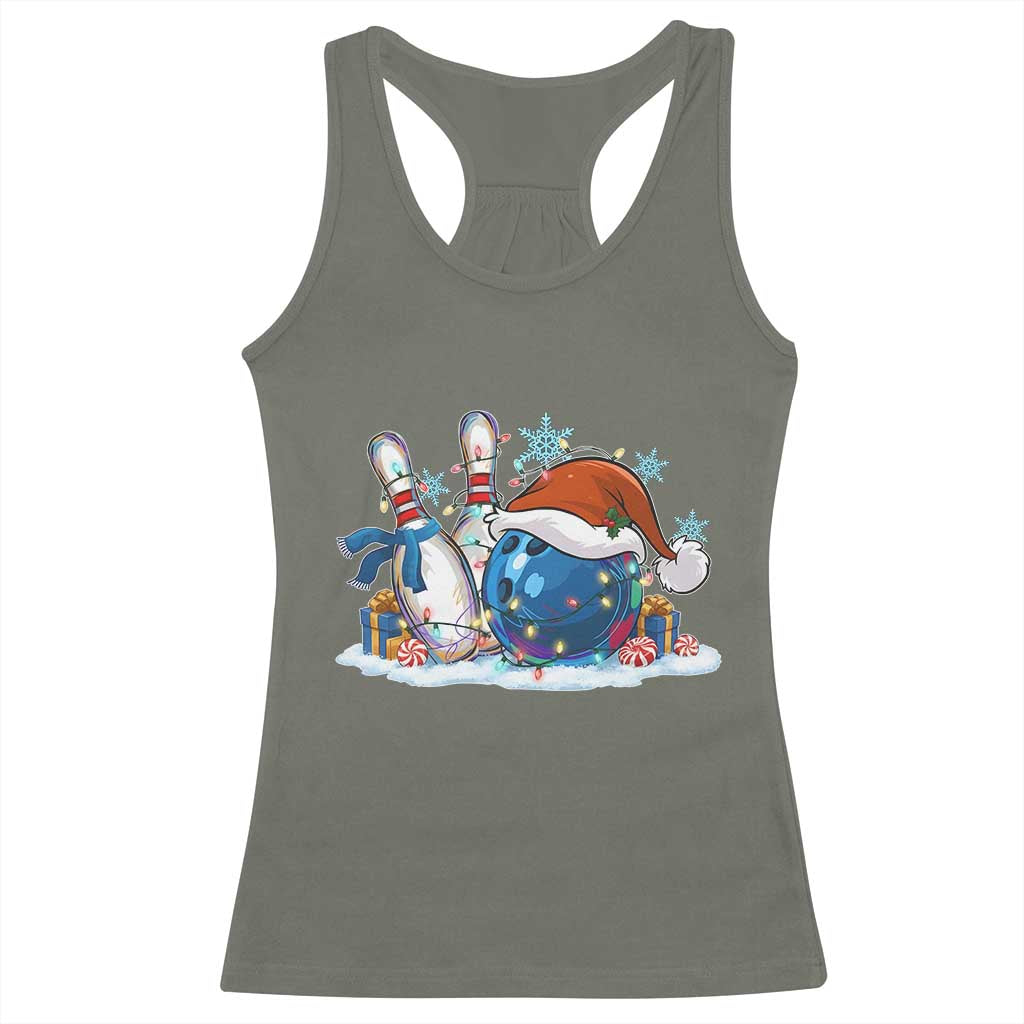 Funny Christmas Bowling Santa Hat Xmas Bowler Racerback Tank Top - Wonder Print Shop