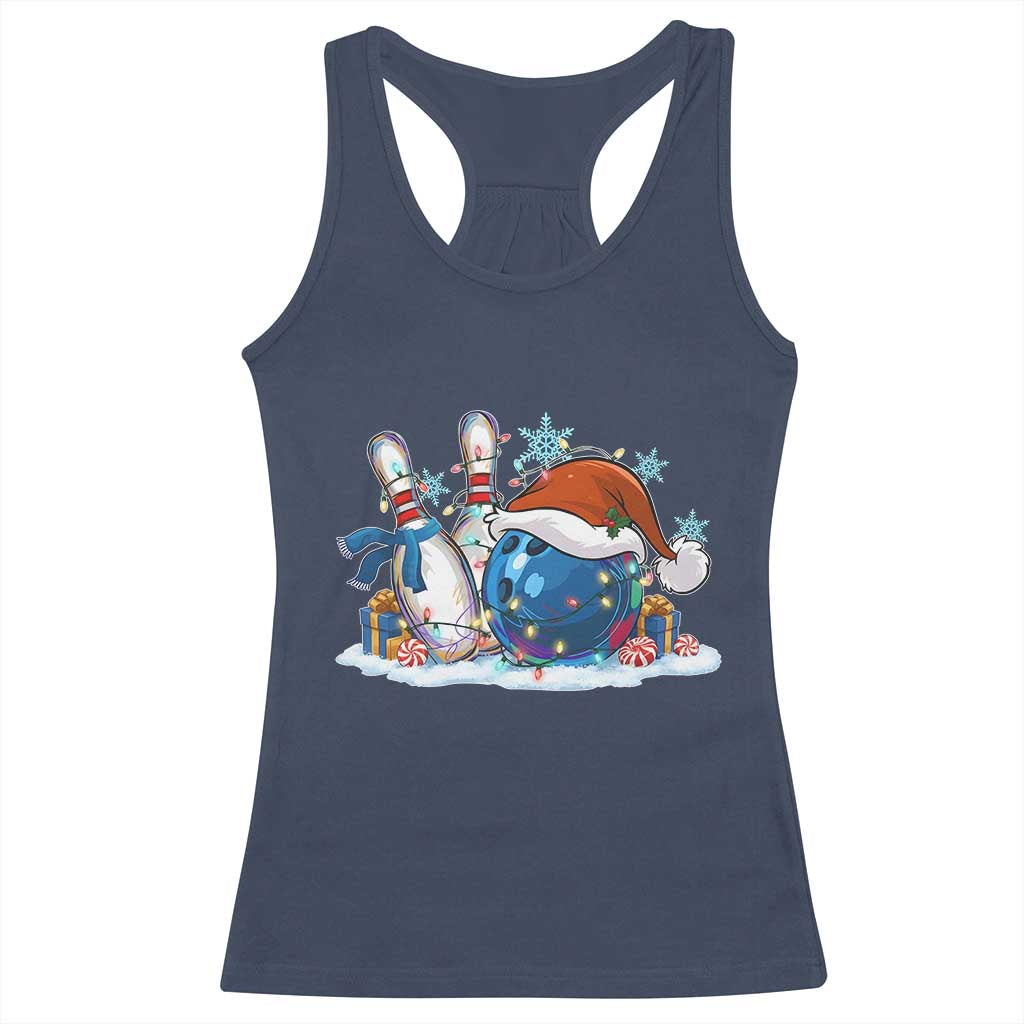 Funny Christmas Bowling Santa Hat Xmas Bowler Racerback Tank Top - Wonder Print Shop