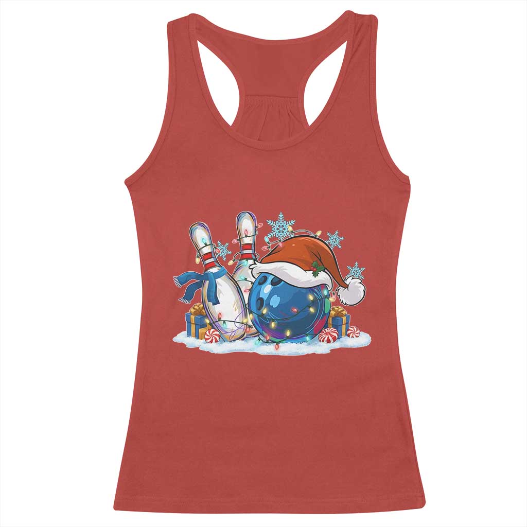 Funny Christmas Bowling Santa Hat Xmas Bowler Racerback Tank Top - Wonder Print Shop