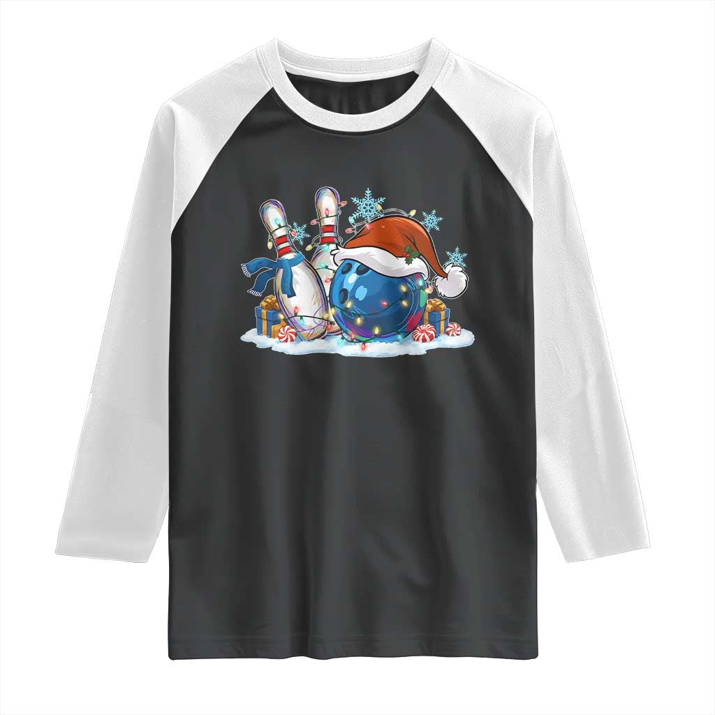 Funny Christmas Bowling Santa Hat Xmas Bowler Raglan Shirt - Wonder Print Shop