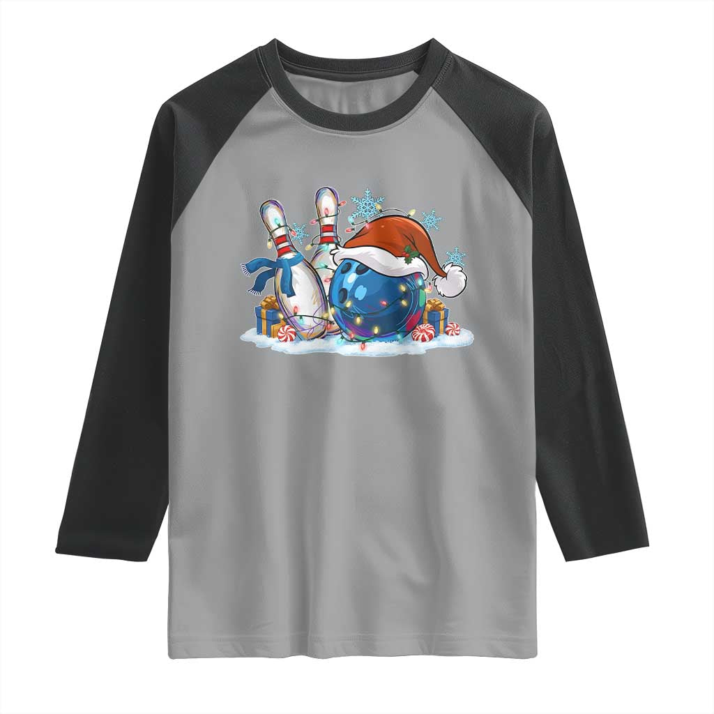 Funny Christmas Bowling Santa Hat Xmas Bowler Raglan Shirt - Wonder Print Shop