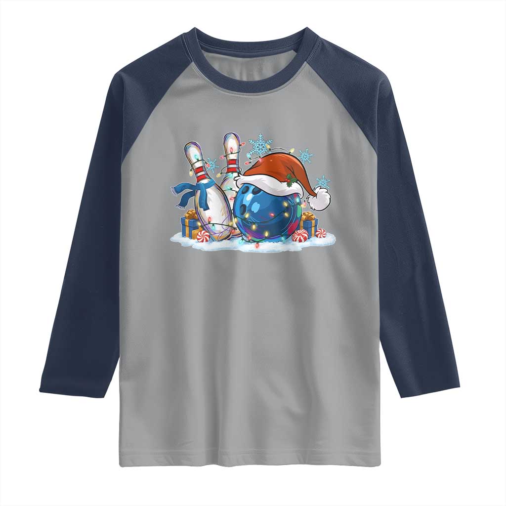 Funny Christmas Bowling Santa Hat Xmas Bowler Raglan Shirt - Wonder Print Shop