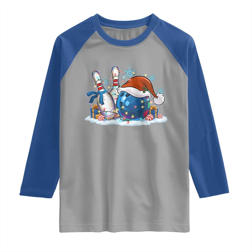 Funny Christmas Bowling Santa Hat Xmas Bowler Raglan Shirt - Wonder Print Shop
