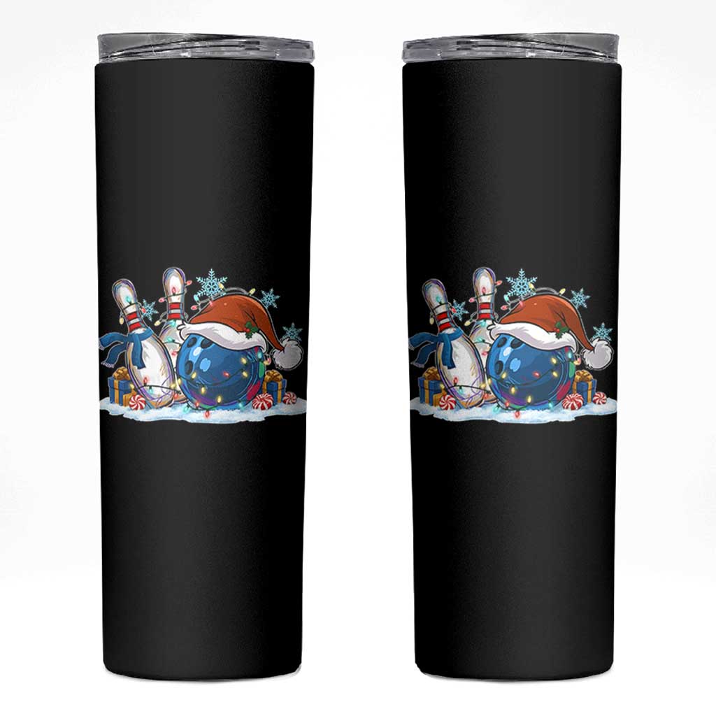 Funny Christmas Bowling Santa Hat Xmas Bowler Skinny Tumbler - Wonder Print Shop