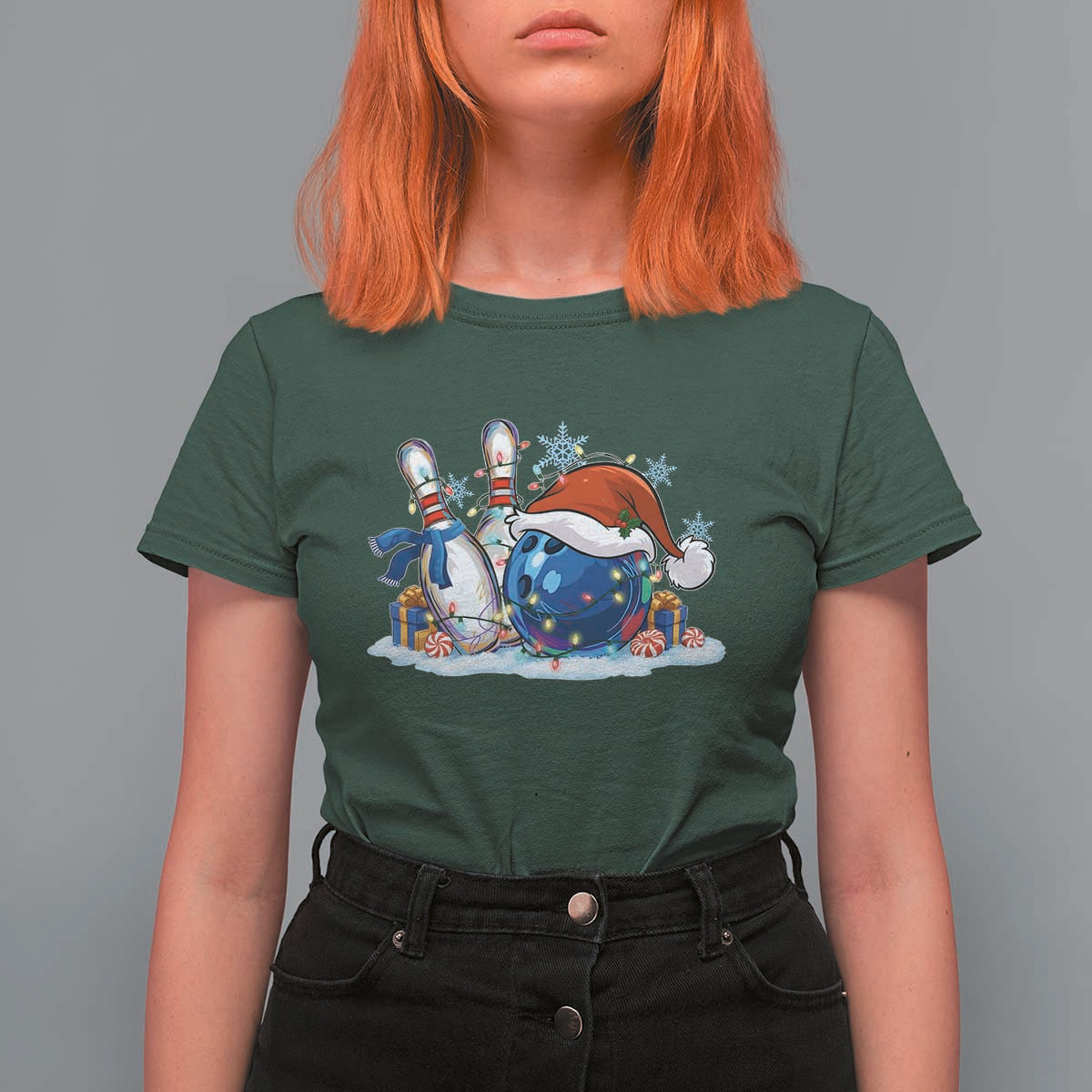 Funny Christmas Bowling Santa Hat Xmas Bowler T Shirt For Women - Wonder Print Shop