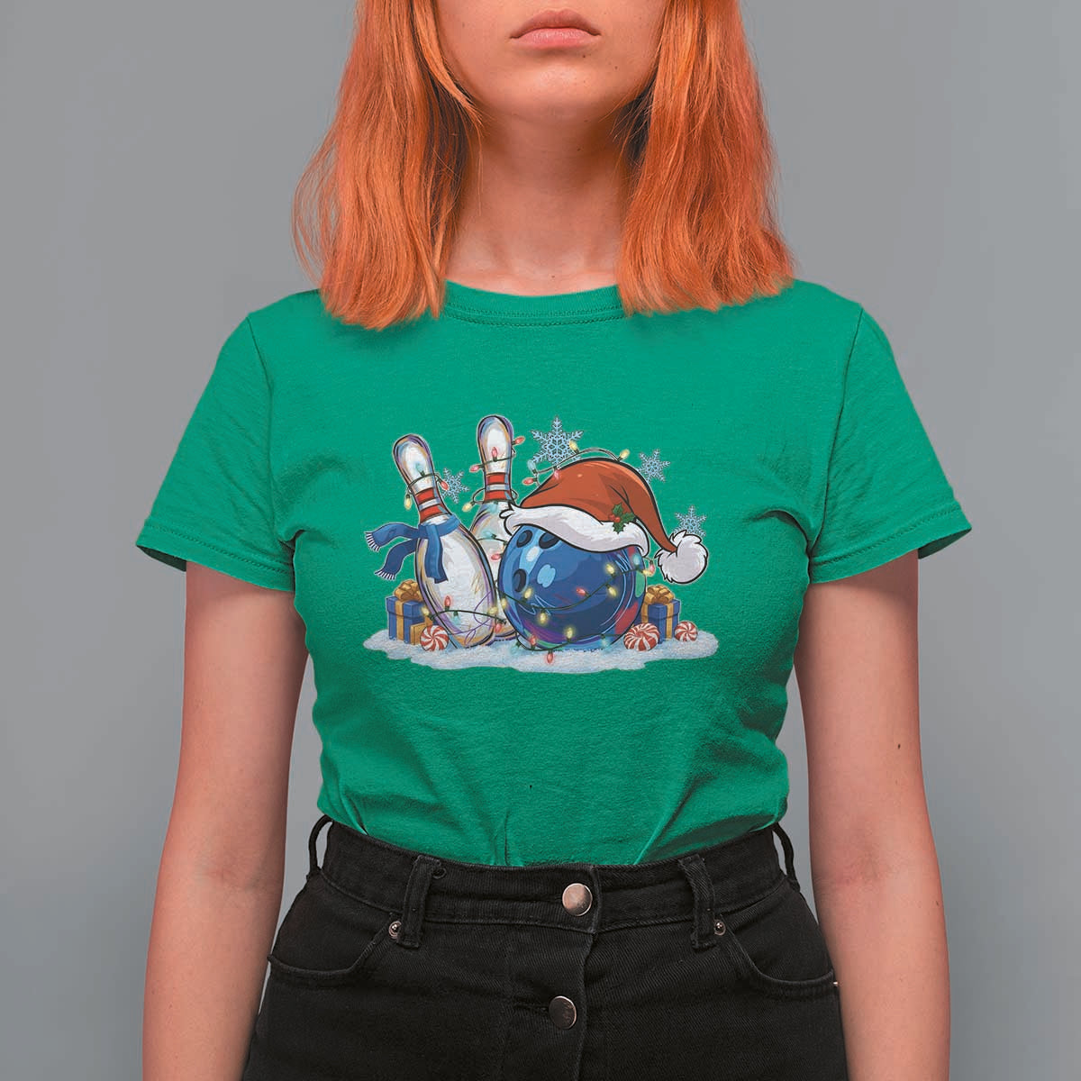 Funny Christmas Bowling Santa Hat Xmas Bowler T Shirt For Women - Wonder Print Shop