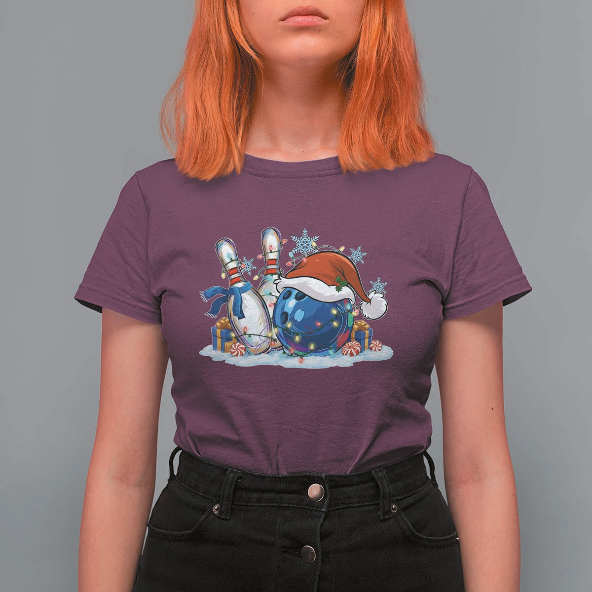 Funny Christmas Bowling Santa Hat Xmas Bowler T Shirt For Women - Wonder Print Shop