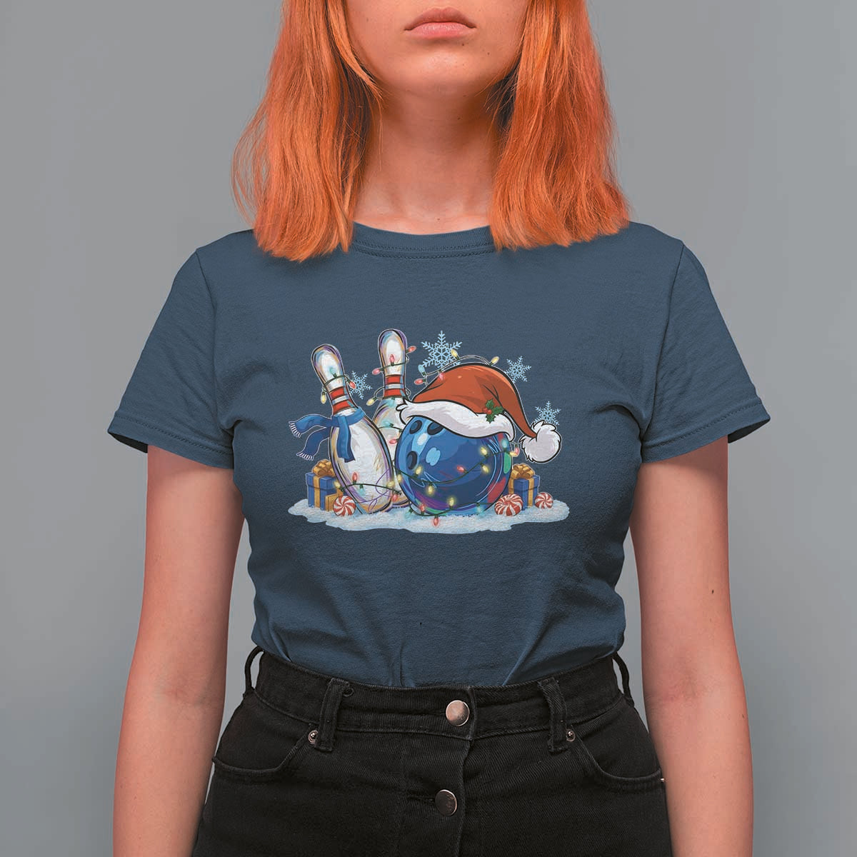 Funny Christmas Bowling Santa Hat Xmas Bowler T Shirt For Women - Wonder Print Shop
