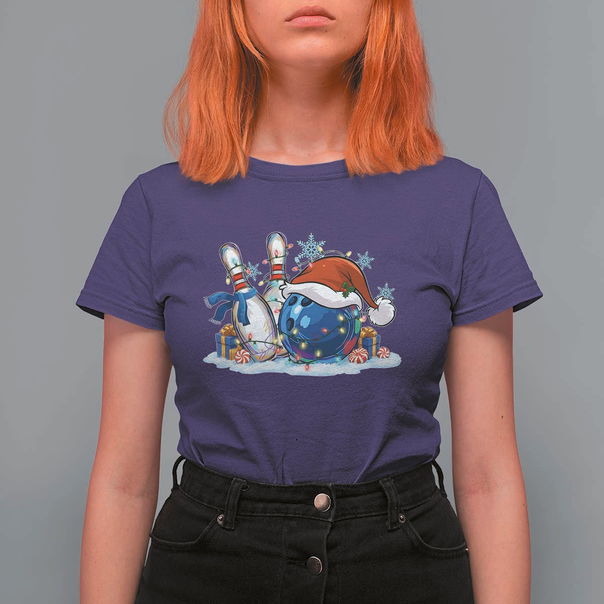 Funny Christmas Bowling Santa Hat Xmas Bowler T Shirt For Women - Wonder Print Shop