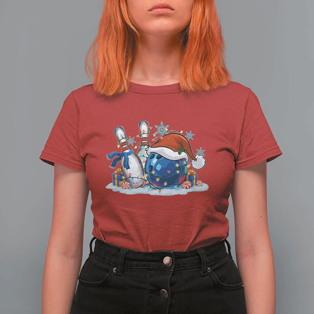 Funny Christmas Bowling Santa Hat Xmas Bowler T Shirt For Women - Wonder Print Shop
