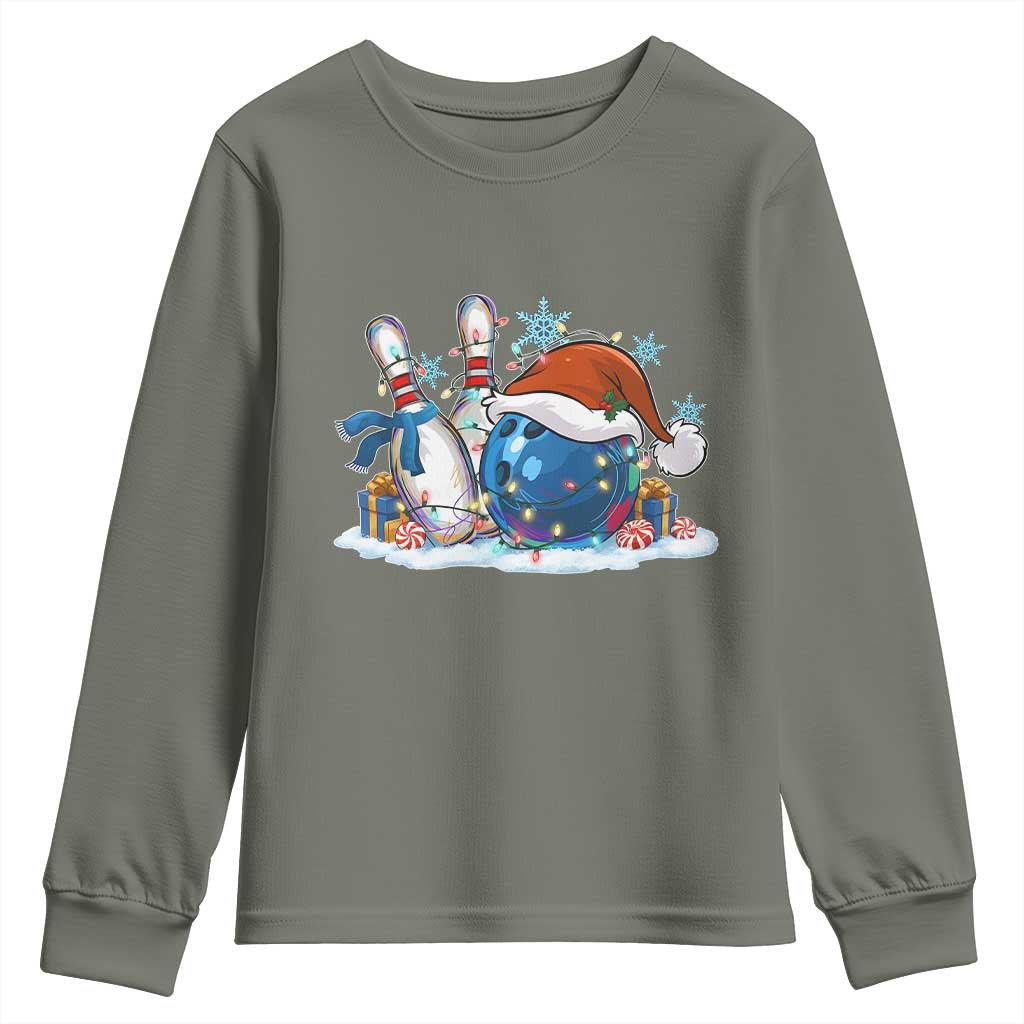 Funny Christmas Bowling Santa Hat Xmas Bowler Youth Sweatshirt - Wonder Print Shop