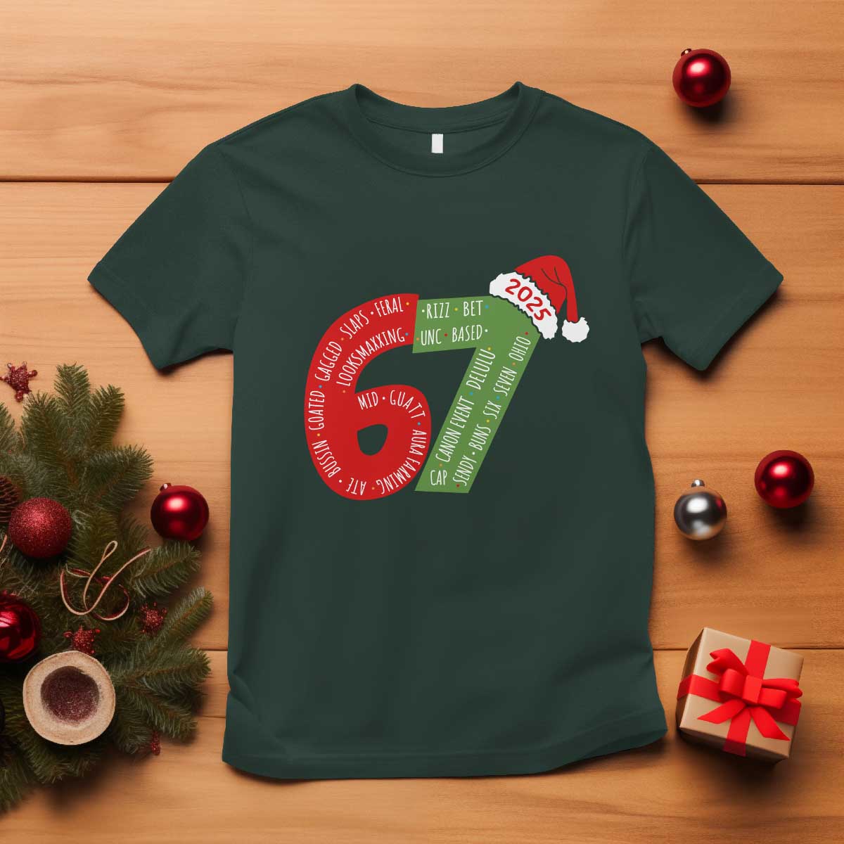 Funny 67 Christmas T Shirt Rizz Aura Farming Bussin Six Seven Meme Gen Alpha - Wonder Print Shop