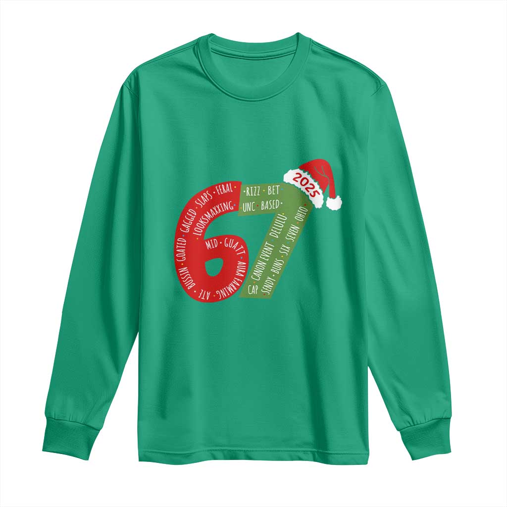 Funny 67 Christmas Long Sleeve Shirt Rizz Aura Farming Bussin Six Seven Meme Gen Alpha - Wonder Print Shop