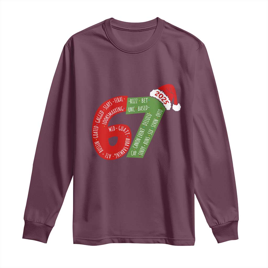 Funny 67 Christmas Long Sleeve Shirt Rizz Aura Farming Bussin Six Seven Meme Gen Alpha - Wonder Print Shop