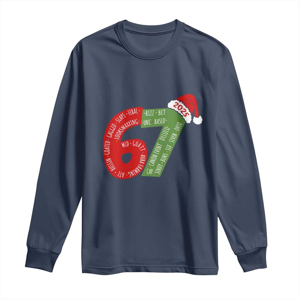 Funny 67 Christmas Long Sleeve Shirt Rizz Aura Farming Bussin Six Seven Meme Gen Alpha - Wonder Print Shop