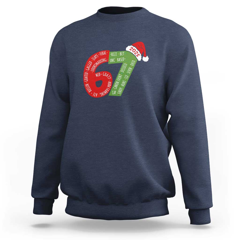 Funny 67 Christmas Sweatshirt Rizz Aura Farming Bussin Six Seven Meme Gen Alpha - Wonder Print Shop