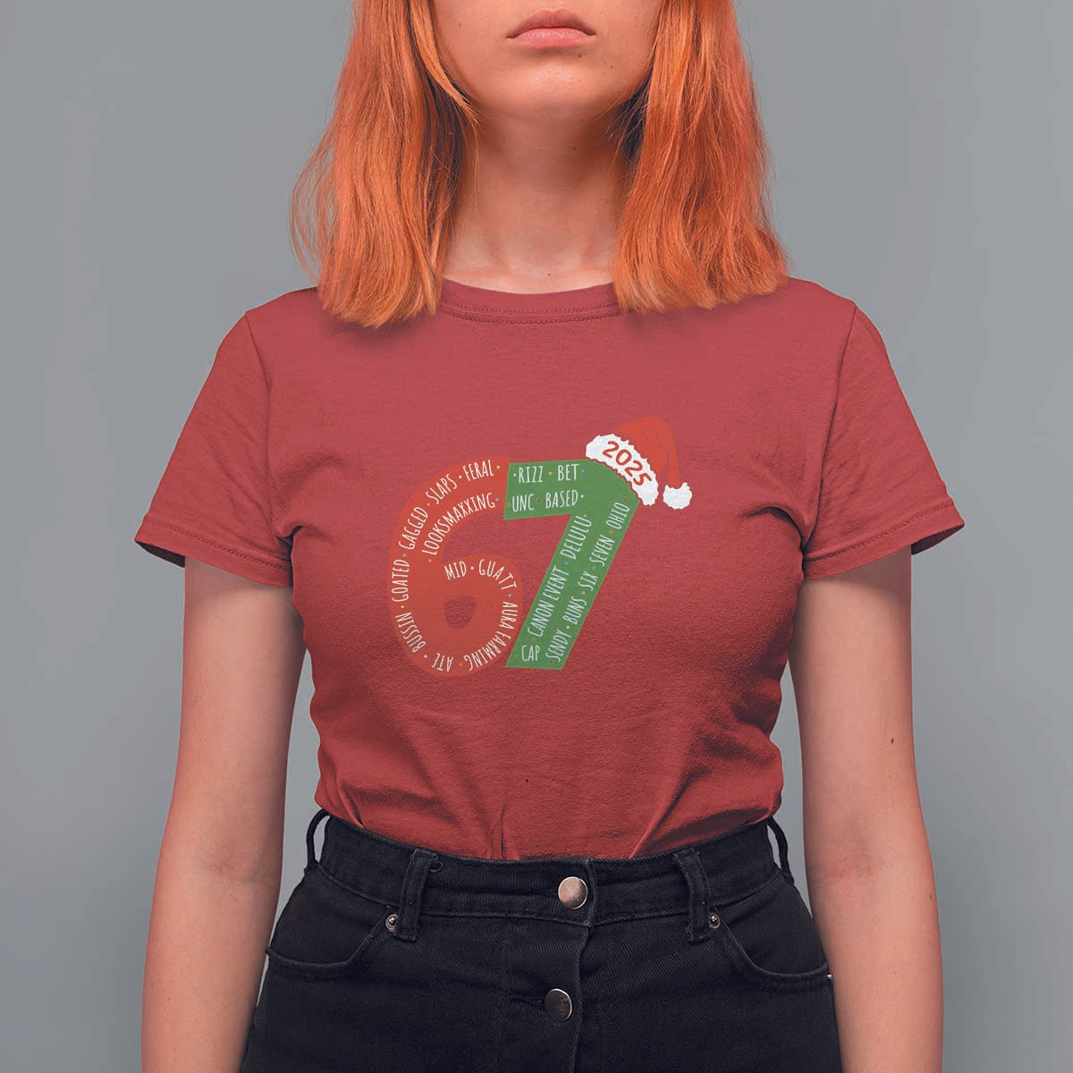 Funny 67 Christmas T Shirt For Women Rizz Aura Farming Bussin Six Seven Meme Gen Alpha - Wonder Print Shop