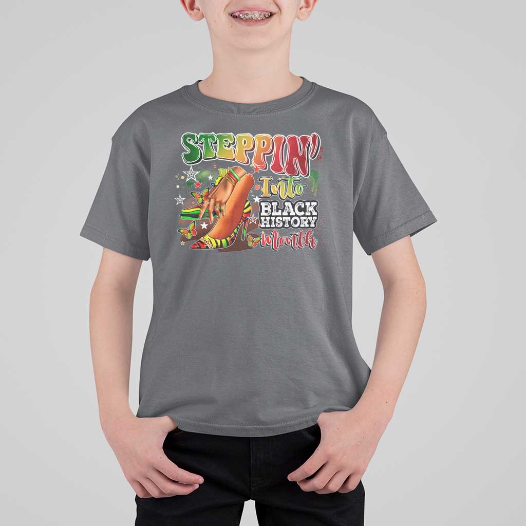 Steppin' Into Black History Month T Shirt For Kid African American Month Proud Melanin