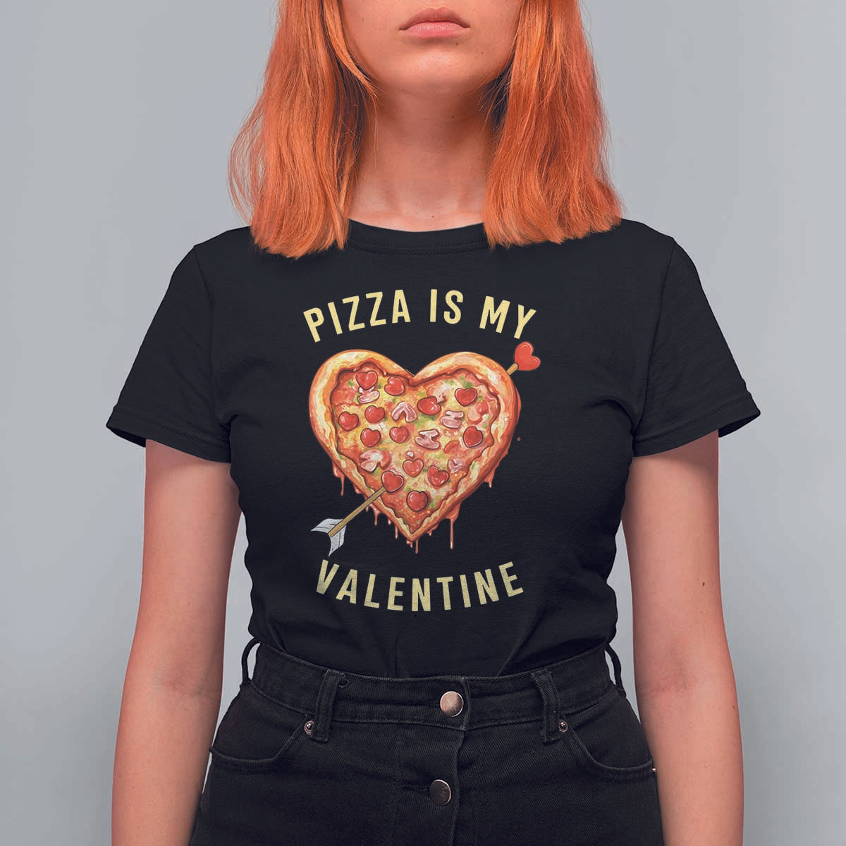 Funny Pizza Is My Valentine T Shirt For Women Valentine's Day Heart Pepperoni Slice