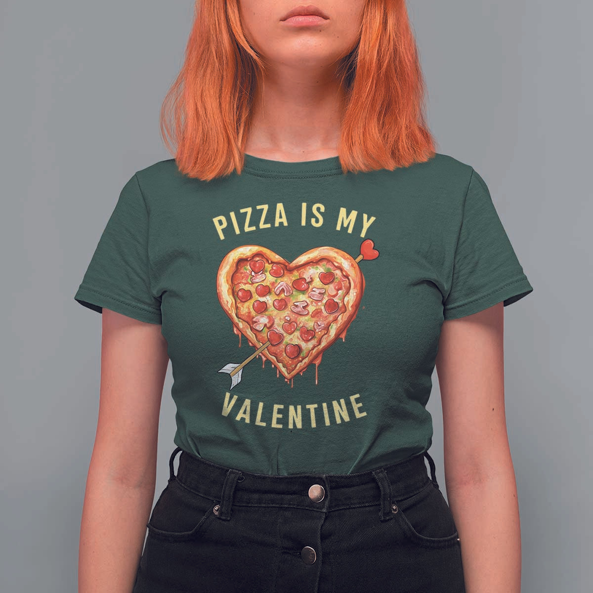 Funny Pizza Is My Valentine T Shirt For Women Valentine's Day Heart Pepperoni Slice